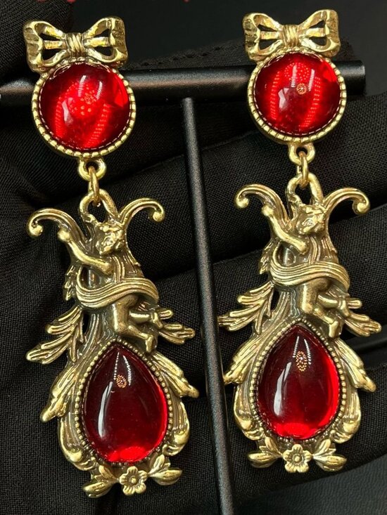 Trifari Jewelry - Vintage Trifari Metal Angel Orange Carnelian Earrings